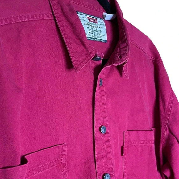 LEVI's Men's VINTAGE Red Button-Up Thick 100% Cotton Fabric Size Large - Picture 3 of 11